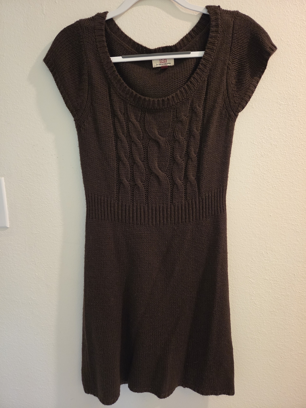 lei Brown Cable-Knit Cap-Sleeve Mini Dress